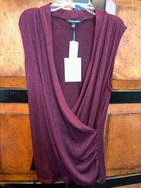 Sleeveless Wrap-Front Knit Top in Burgundy